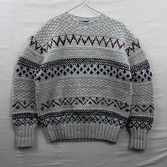Polo by Ralph Lauren Other - Polo Ralph Lauren Sweater Mens XL Grey Wool Hand Knit Fair Isle Vintage Chunky